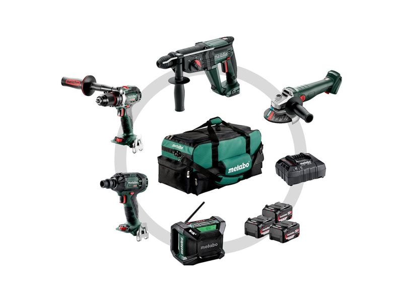 Metabo Akku-Maschinen Set Bauhandwerk, 125 Quick SSW 18 LTX Akku-Maschinen-Kombiset mit Werkzeugtasche