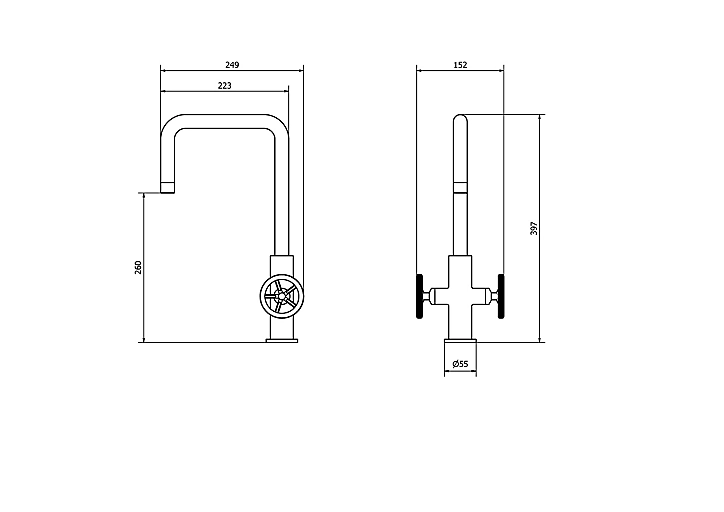Mitigeur de cuisine inox brossé GoodHome Kamut avec 2 manettes rouges