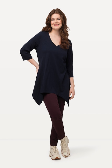 Shirt, Zipfelsaum, V-Ausschnitt, 3/4-Arm, Biobaumwolle