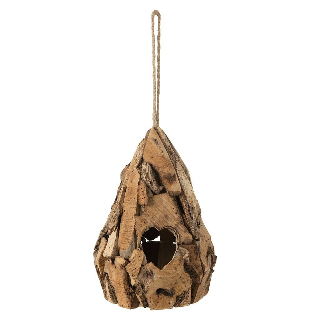 Cabane à oiseau suspendue drop shape en bois coloris marron