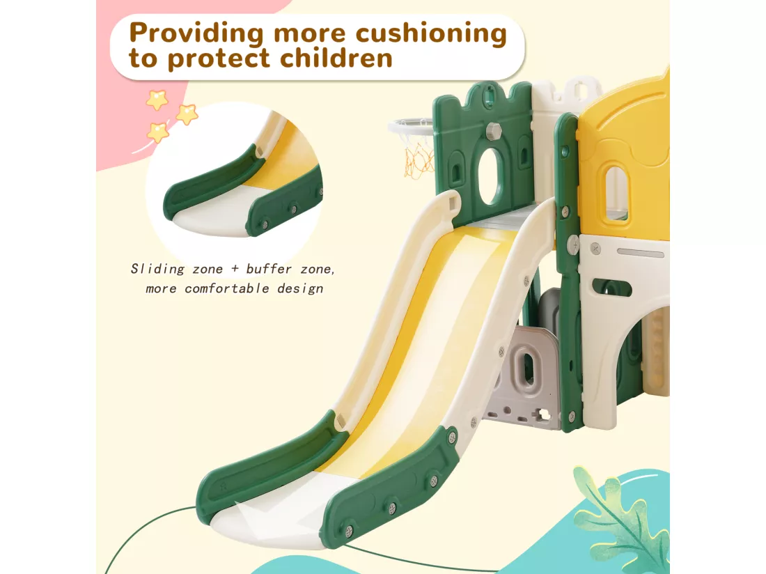 Petit château, toboggan et escalade pour enfants, aire de jeux 6 en 1, en polyéthylène haute densité (PEHD)