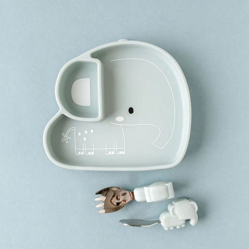 Loulou Lollipop Ensemble de vaisselle en silicone - Éléphant