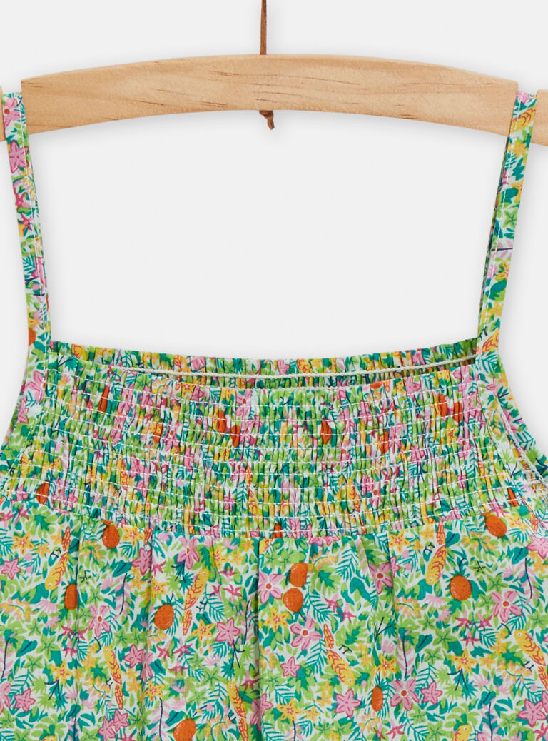 Robe à bretelles vert imprimé tropique pour fille