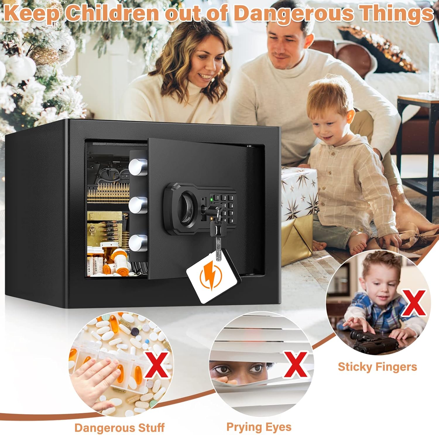 25L Safe Tresor Feuerfest mit Wasserdichter Geldtasche, Digitaler Heimtresor mit Herausnehmbares Regal und Alarmanlage, Wandtresor Möbeltresor für Bargeld Medikamente Schmuck A4 Dokumente