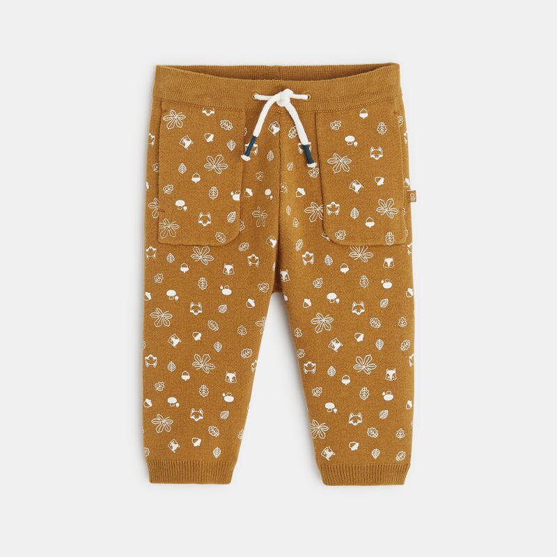 Pantalon maille souple animaux marron bébé garçon Marron