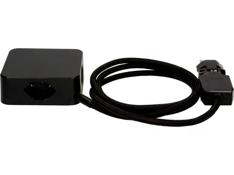maxTex Steckdosenleiste Cube 3x T13, USB A/C, Schwarz/Schwa Mehrfachsteckdose im stylischen Design mit USB Charger A/C 18W, Textilkabel und clip-clap T12 Stecker