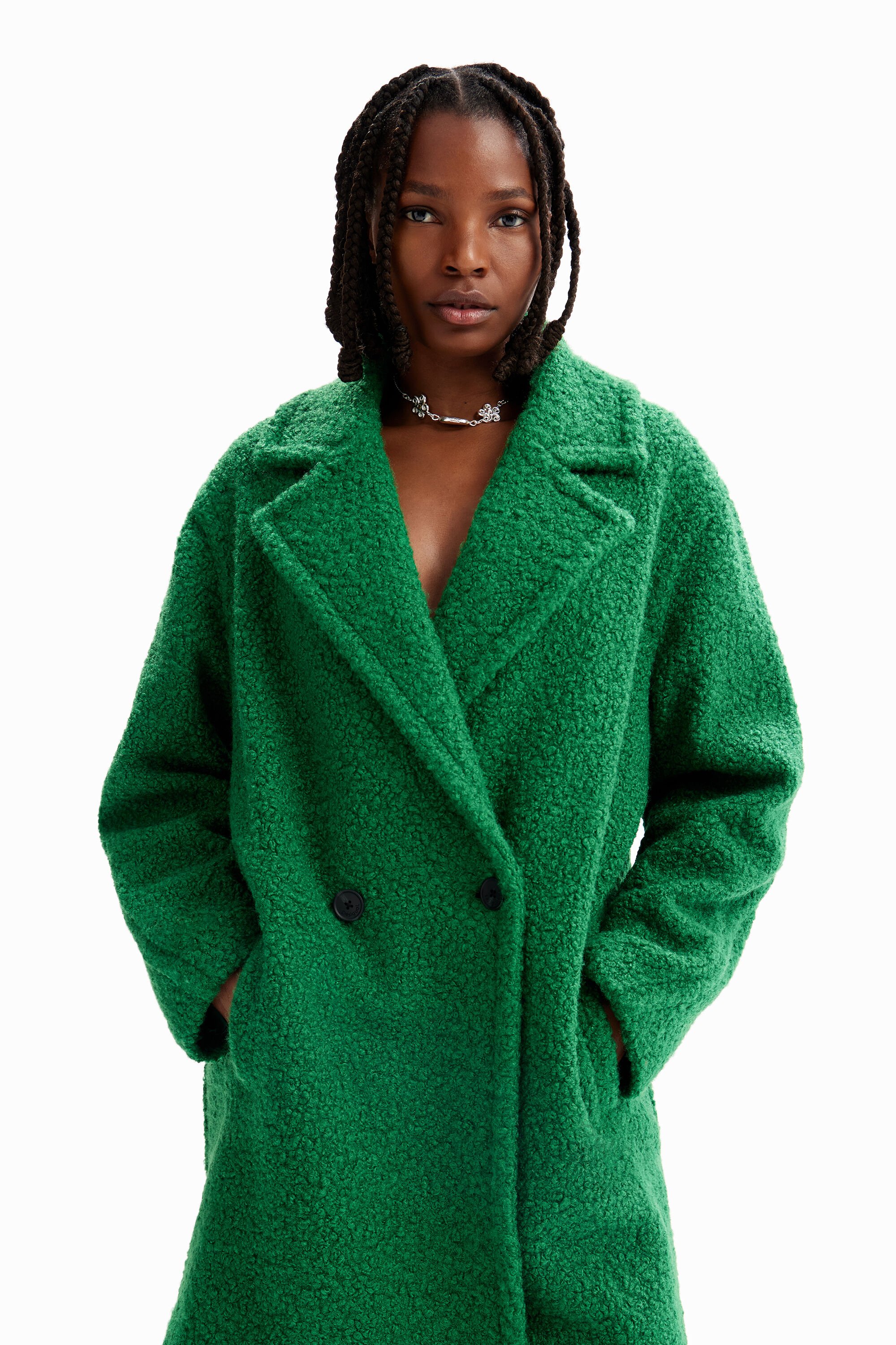 Manteau croisé bouclé