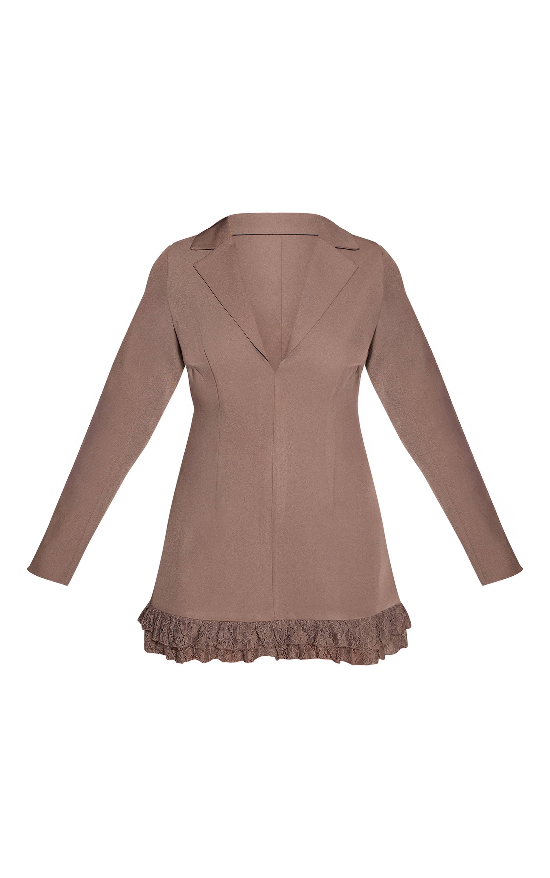 Champignon Robe Blazer Ajustée En Tissu Tissé Avec Volants Contrastés