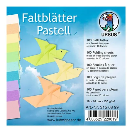 URSUS Faltblätter Pastellfarben, 10 x 10 cm, 100 Blatt sortiert in 10 Farben