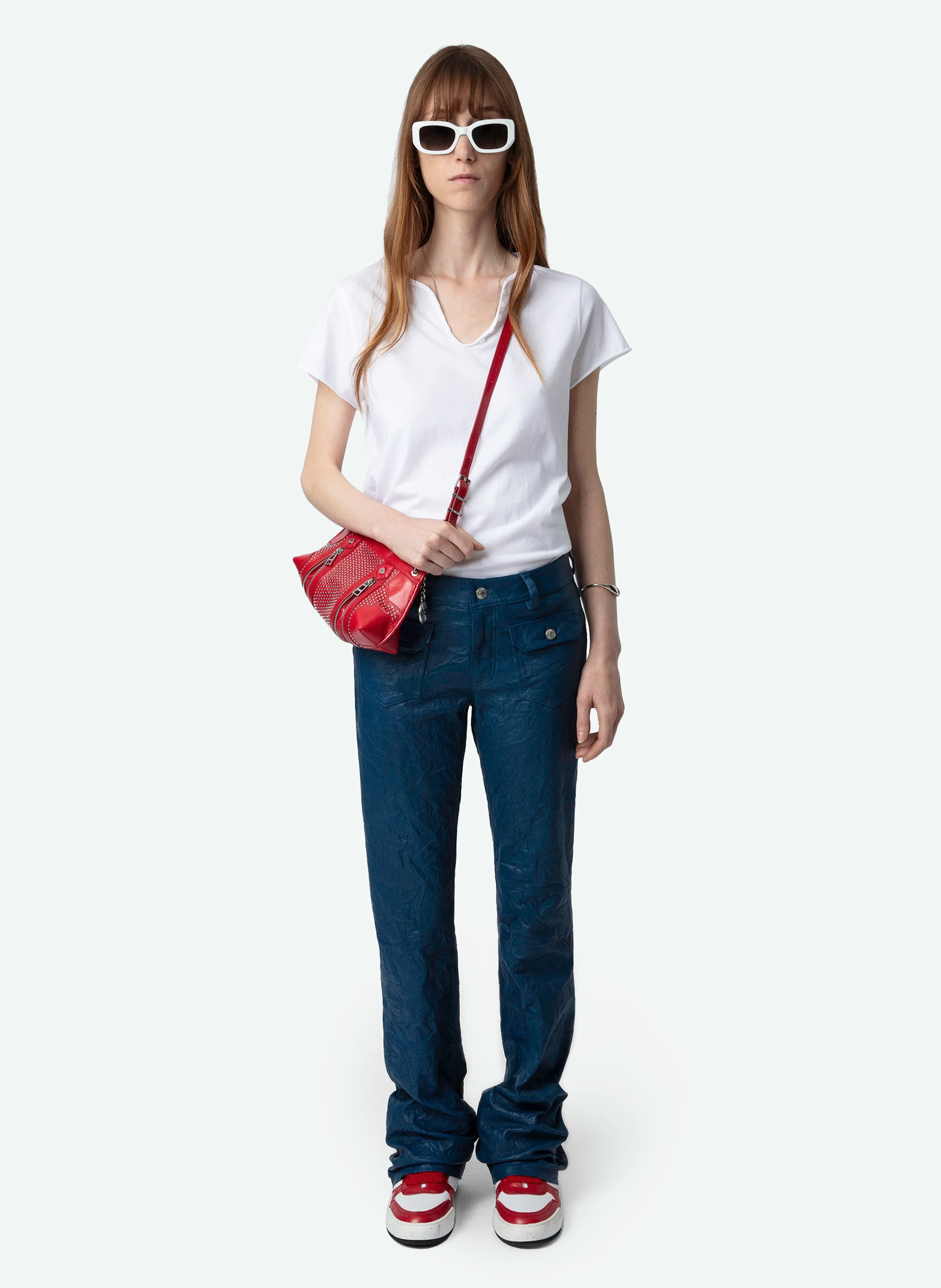 Tee-shirt col tunisien en coton bio | Blanc