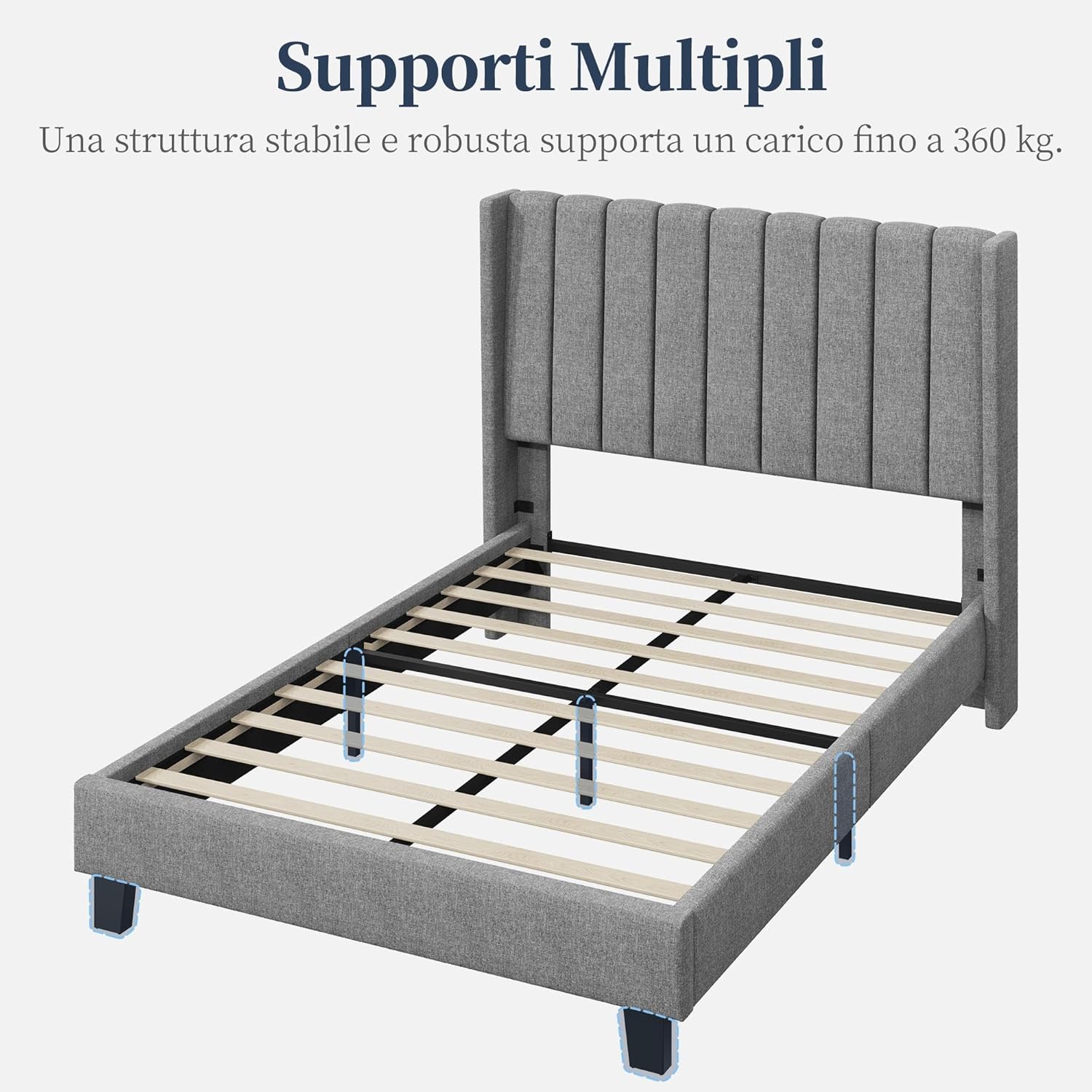 Yaheetech Polsterbett 140 x 200 cm Bettrahmen Stabiles Doppelbett Familienbett Gepolstertes Bettgestell Bett mit Stauraum für Schlafzimmer Gästezimmer, Hellgrau