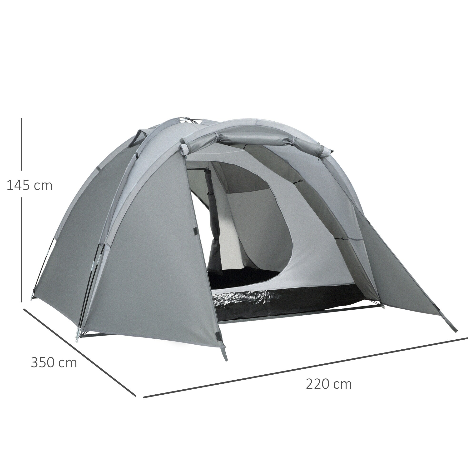 Outsunny Campingzelt mit Meshfenster grau 350L x 220B x 145H cm
