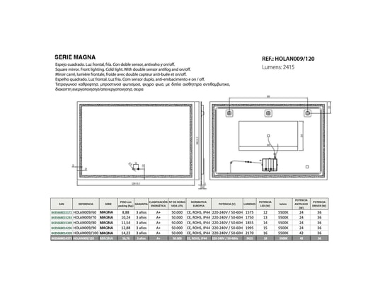 CRISTALED - Miroir de salle de bains lumineux éclairage intégré led fron...