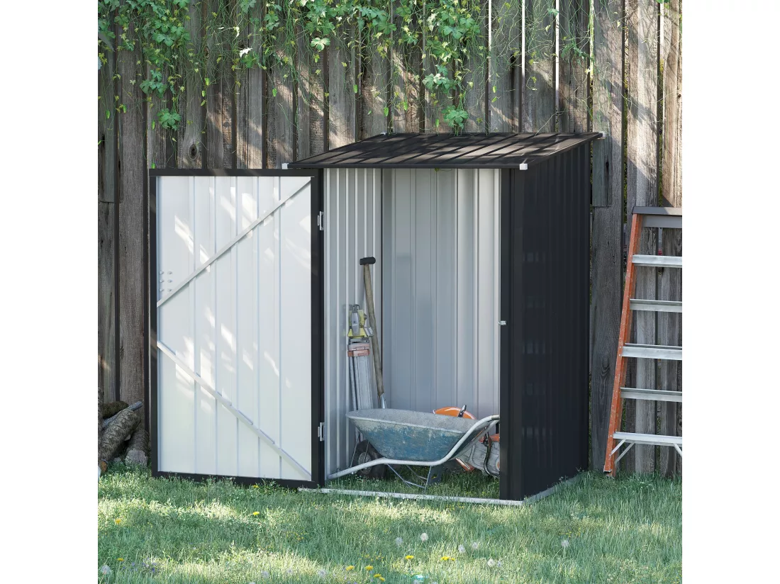 Abri de jardin - remise pour outils - cabanon porte verrouillable - dim. 1L x 1,03l x 1,6H m - tôle d'acier ondulée anthracite