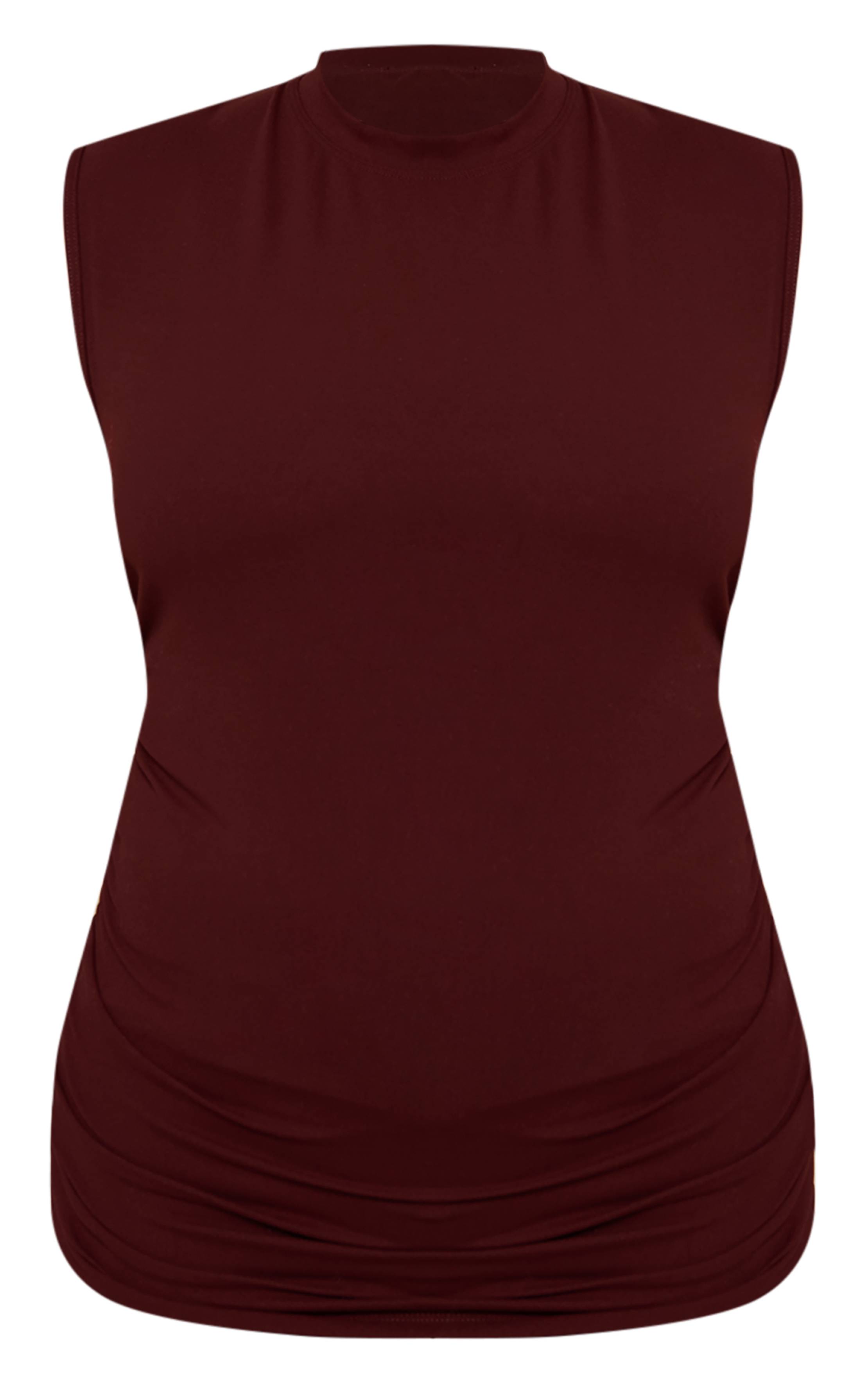 Chocolat Haut Col Montant Froncé Sculpt Grande Taille
