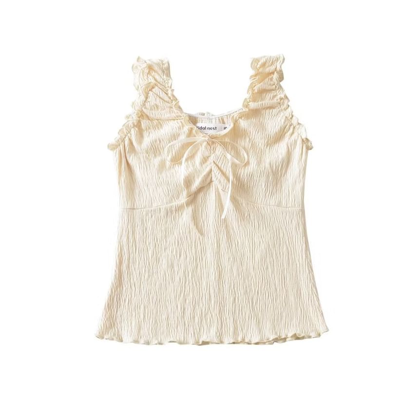 Overing - Tanktop met V-hals, gerimpelde rand en strikaccent