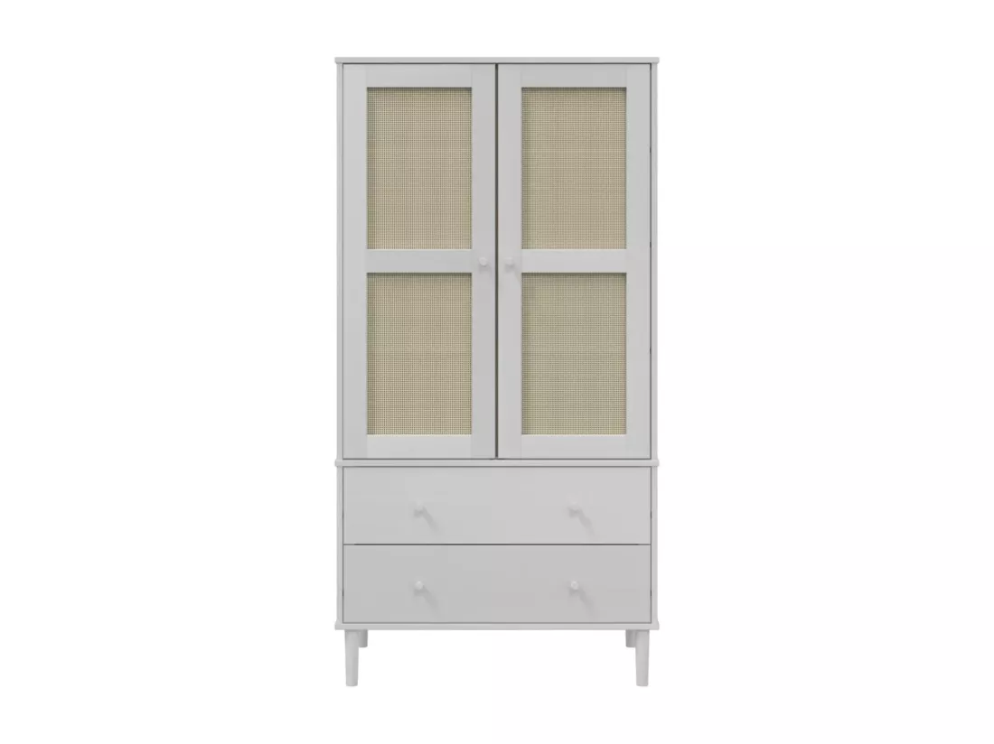 Garde-robe SENJA aspect rotin blanc 90x55x175cm bois massif pin