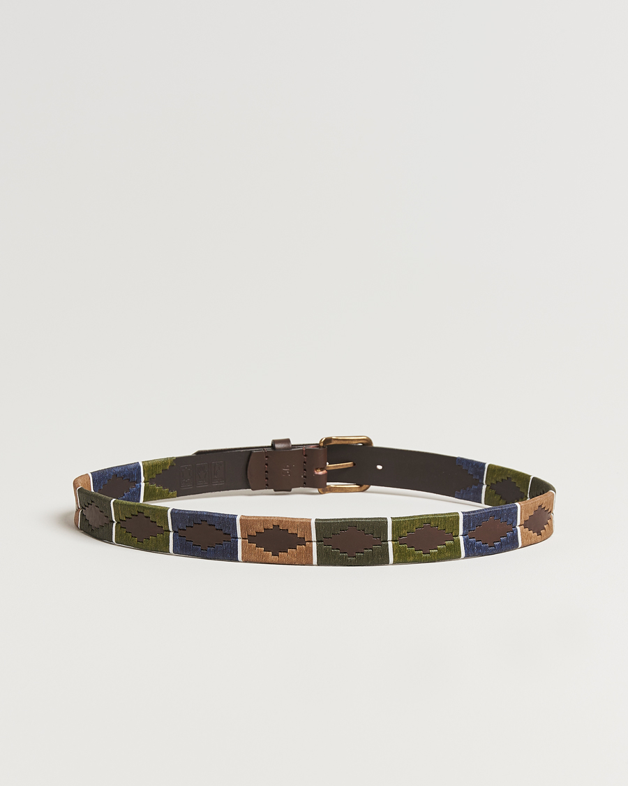 Pampeano Caza Hand Stitched Classic Leather Belt 3,5cm Green/Blue