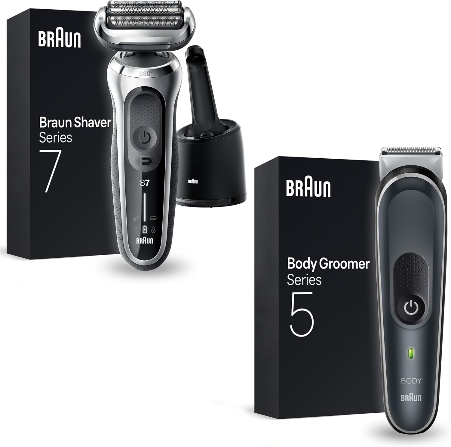 Braun Series 7 Flex Herren-Elektrogerät mit Reinigungsstation, Trimmer und Rasierer