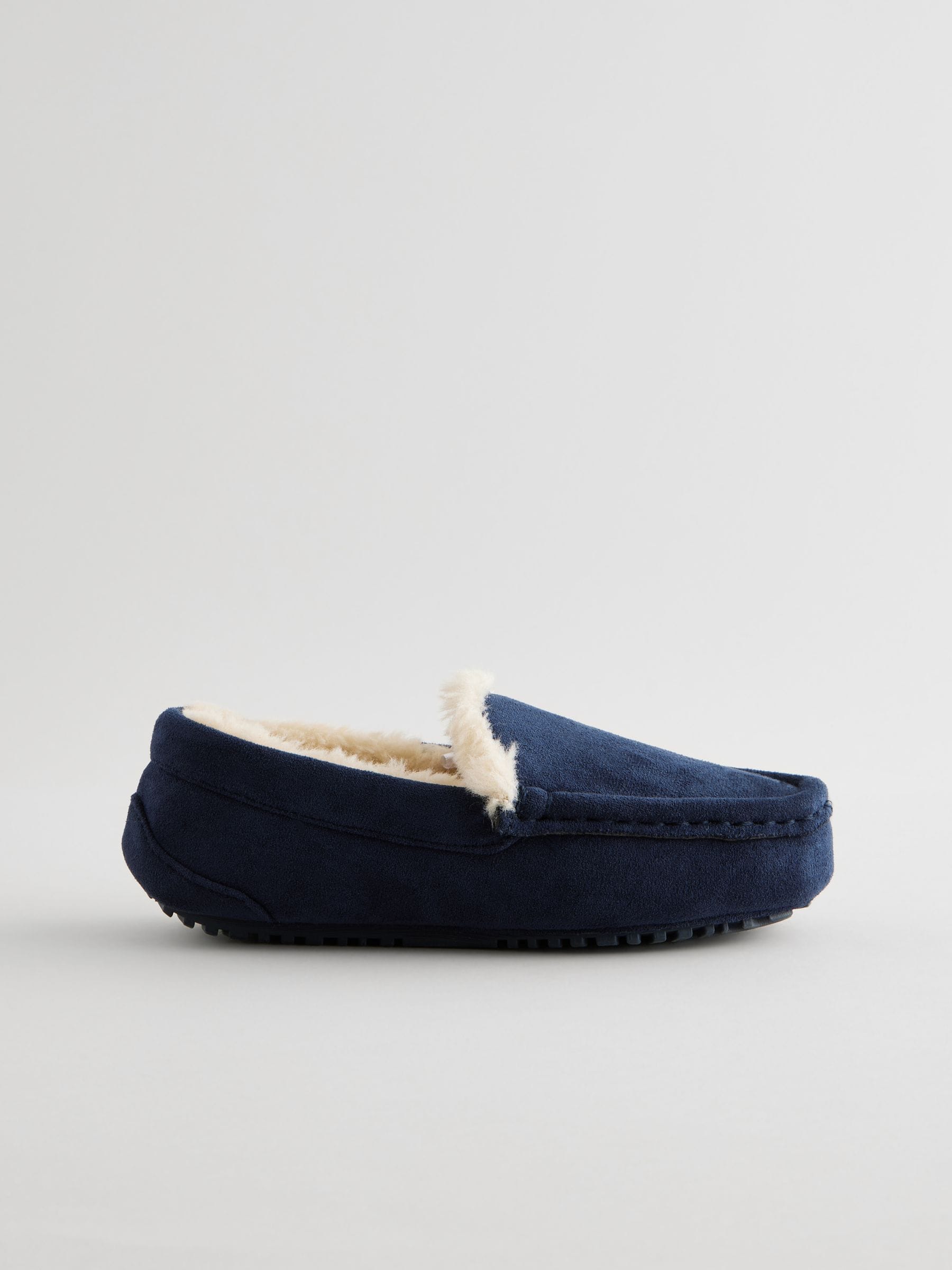 Marineblauw met neutrale warme voering - Behaaglijke pantoffels met mocassin