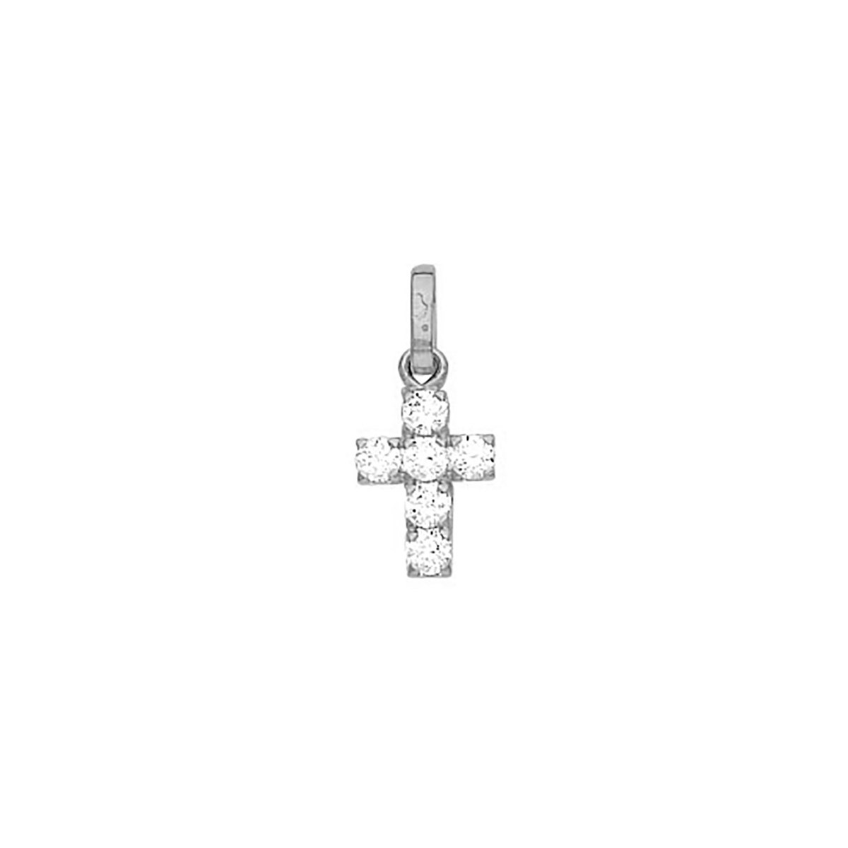 Pendentif petite croix empierré or blanc 18 carats