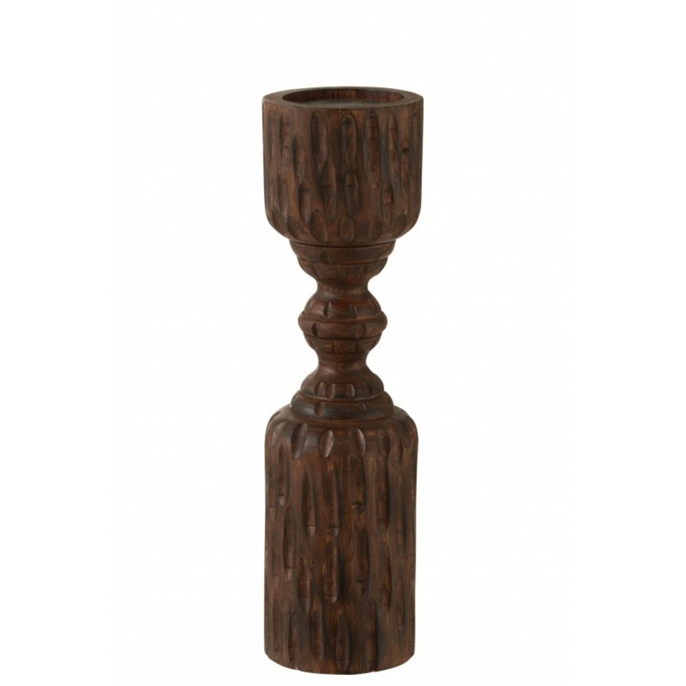 Bougeoir pilier en bois de manguier marron 10x10x37cm