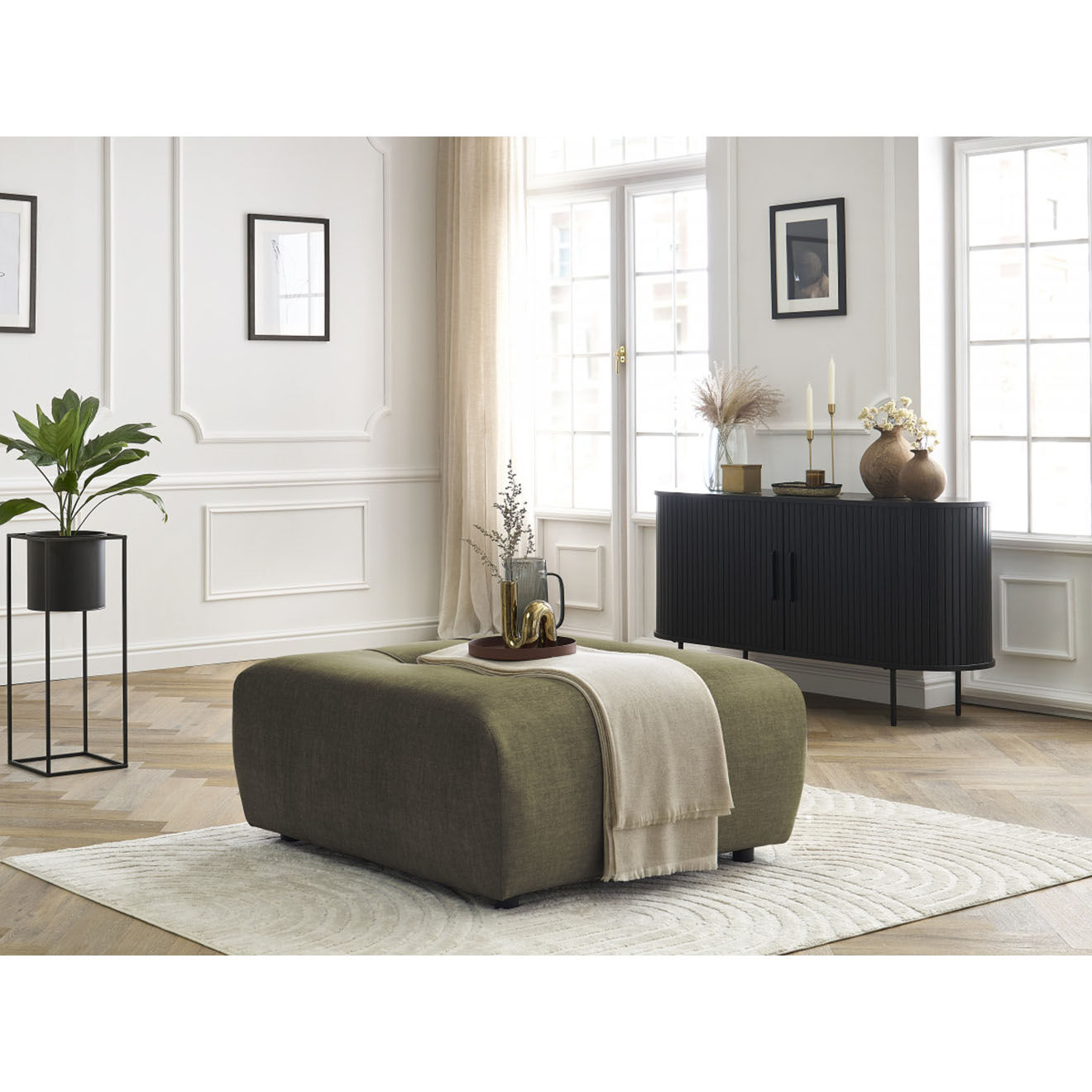 Bobochic Pouf en Velours Arsène vert - 100x100x45 cm