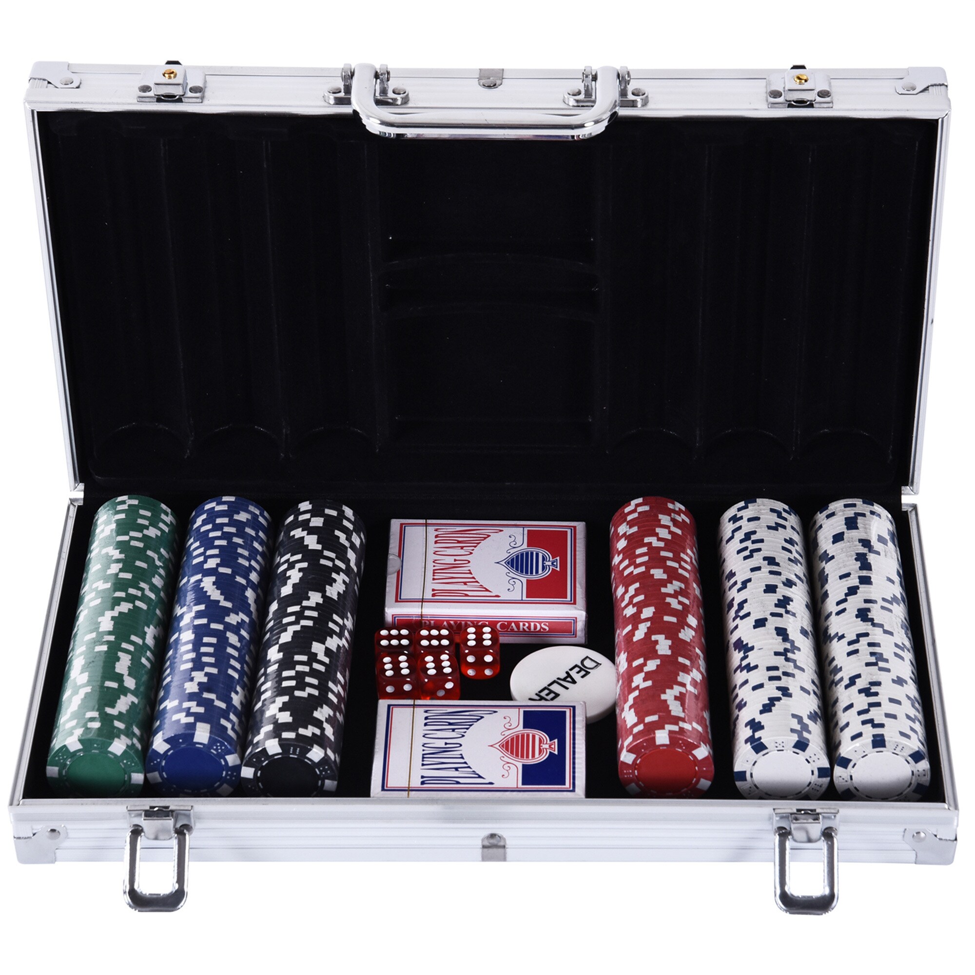 HOMCOM Pokerkoffer mit 300 Chips silber 38 x 20,5 x 6,5 cm (LxBxH)