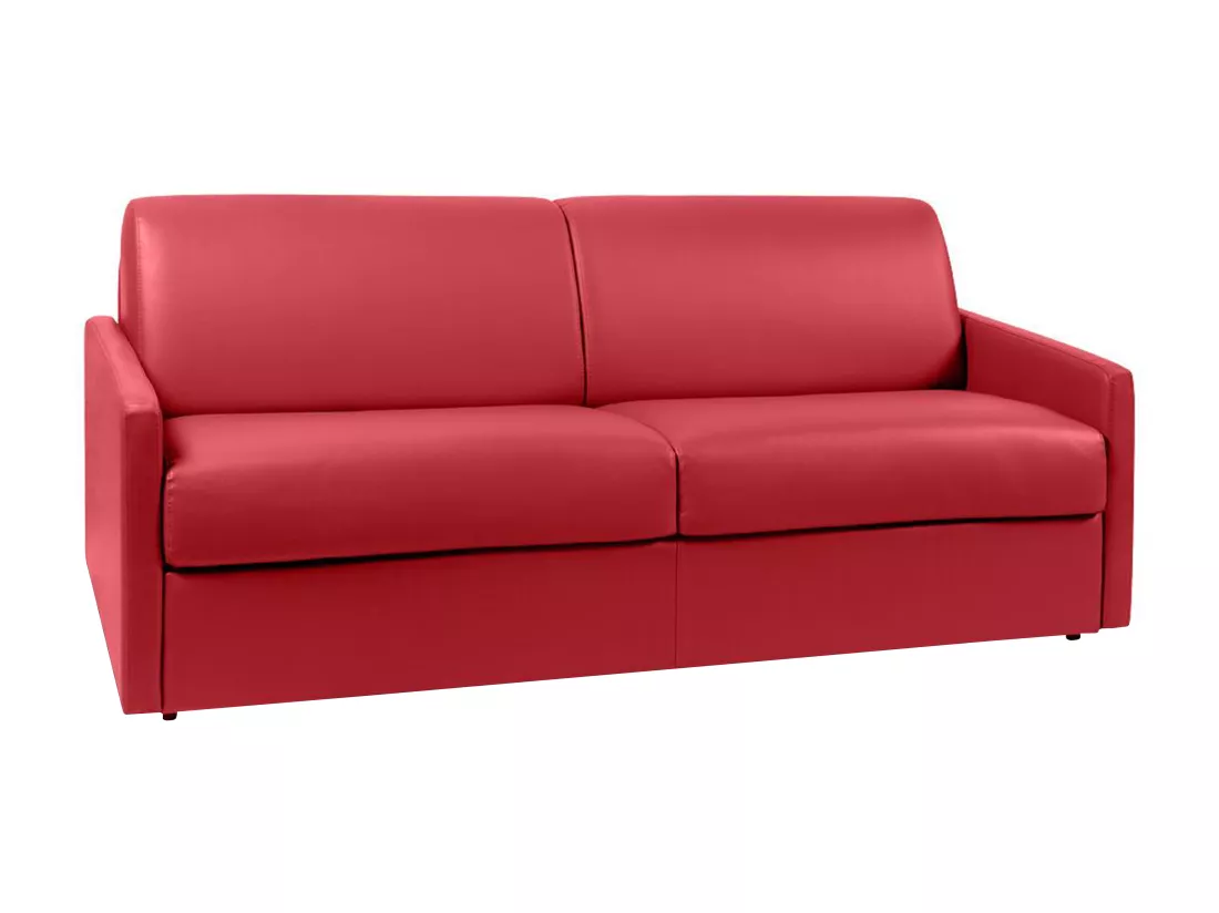 Canapé 4 places convertible express en simili rouge - Couchage 160 cm - Matelas 18 cm CALIFE