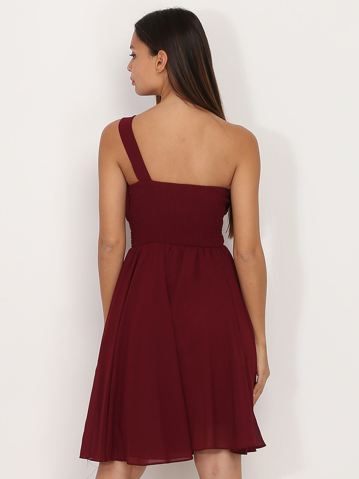 Robe asymétrique drapée- Bordeaux