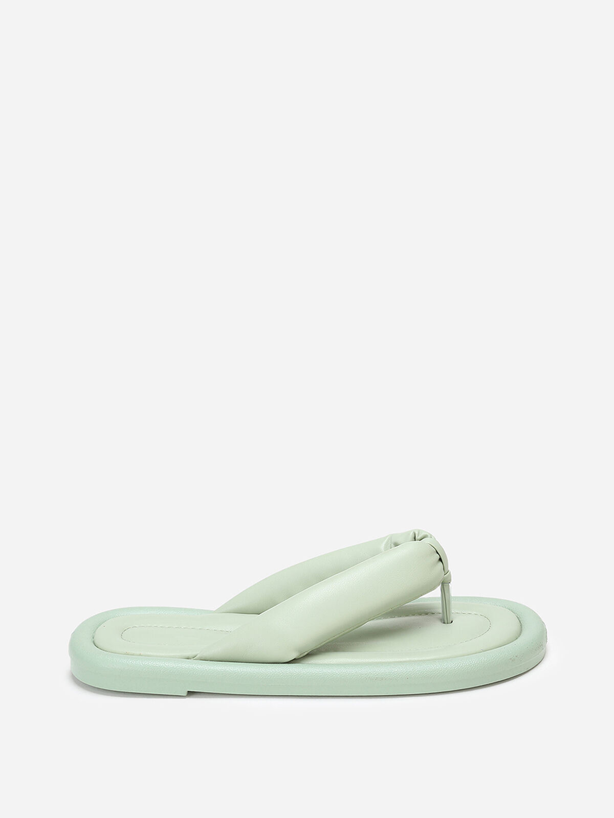 Tongs en simili à bride arrondie et matelassée- Vert