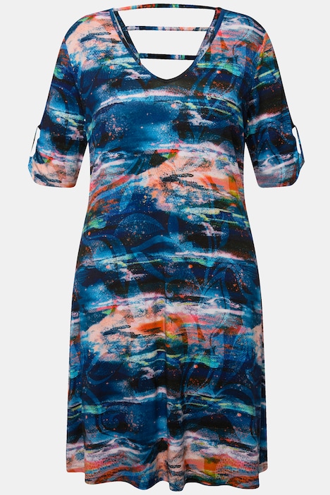 Jersey-Strandkleid, A-Linie, V-Ausschnitt, Halbarm