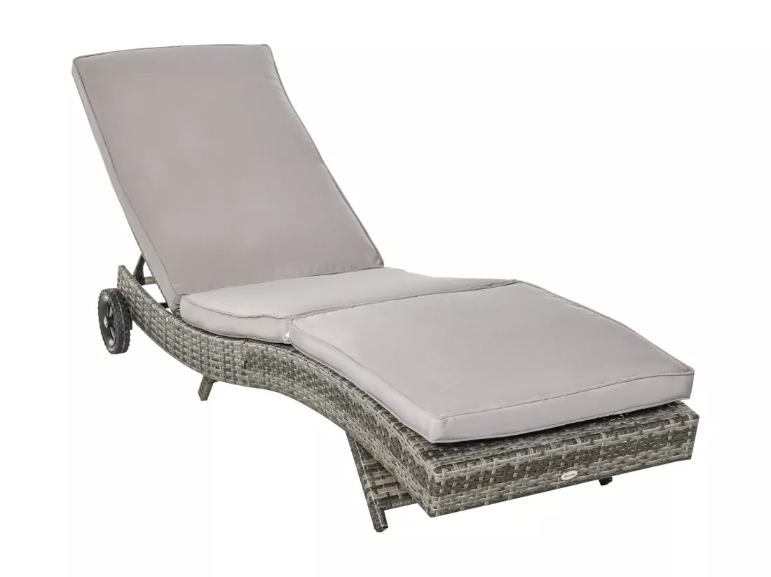 Bain de soleil transat grand confort - dossier inclinable 5 positions roulettes - matelas déhoussable inclus - résine tressée grise