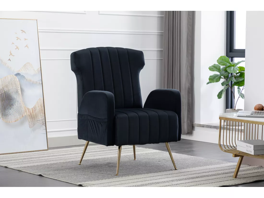 Chaise Décorative En Velours，pieds Dorés，fauteuil Doux，sofa Individuel Confortable