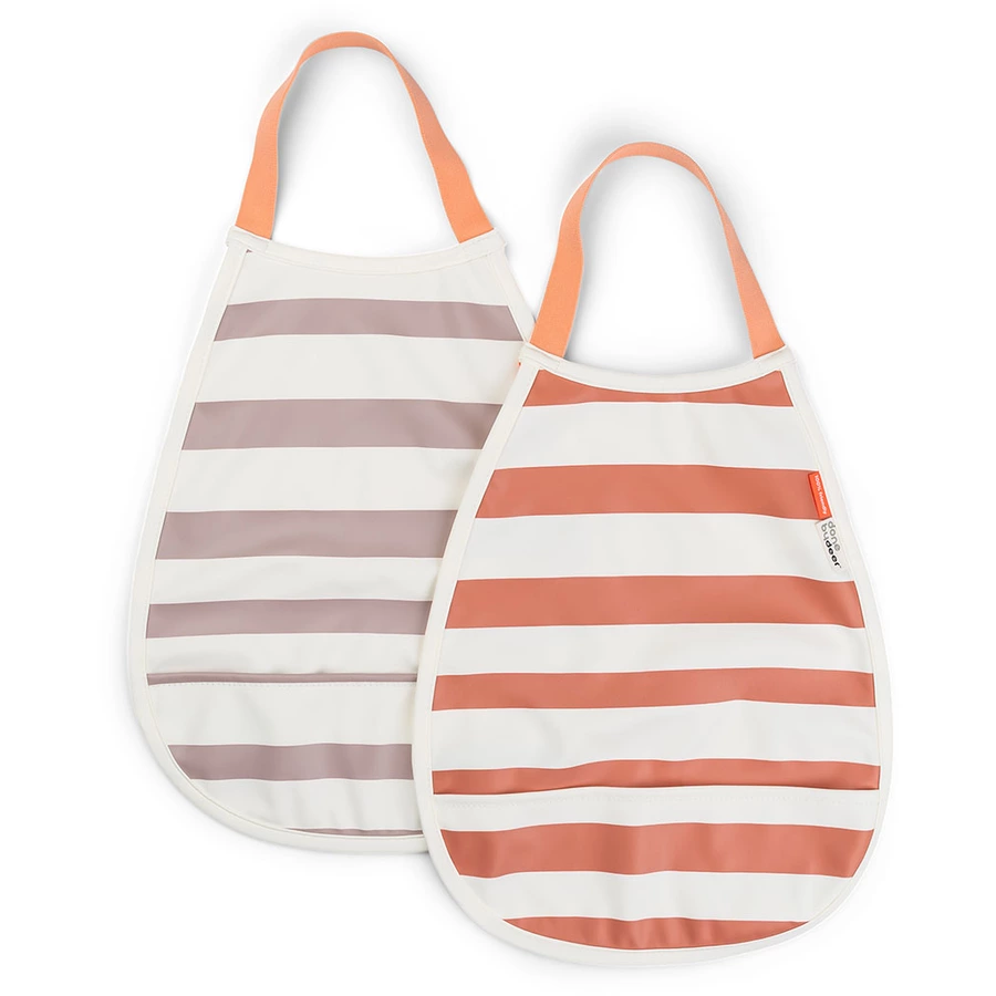 Done by Deer™ Pull-over Lätzchen 2er Pack Stripes Papaya  rosa