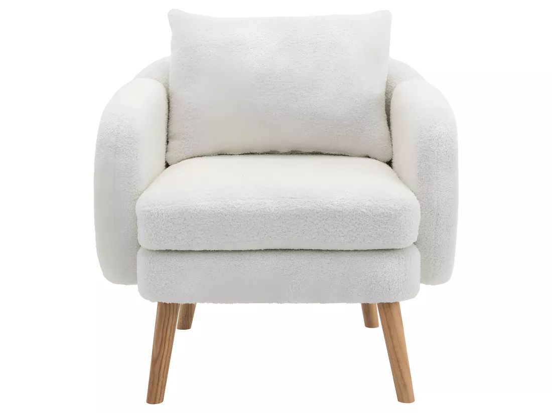 Fauteuil tissu en Teddy - pieds dorés en métal - Blanc - Sweiko