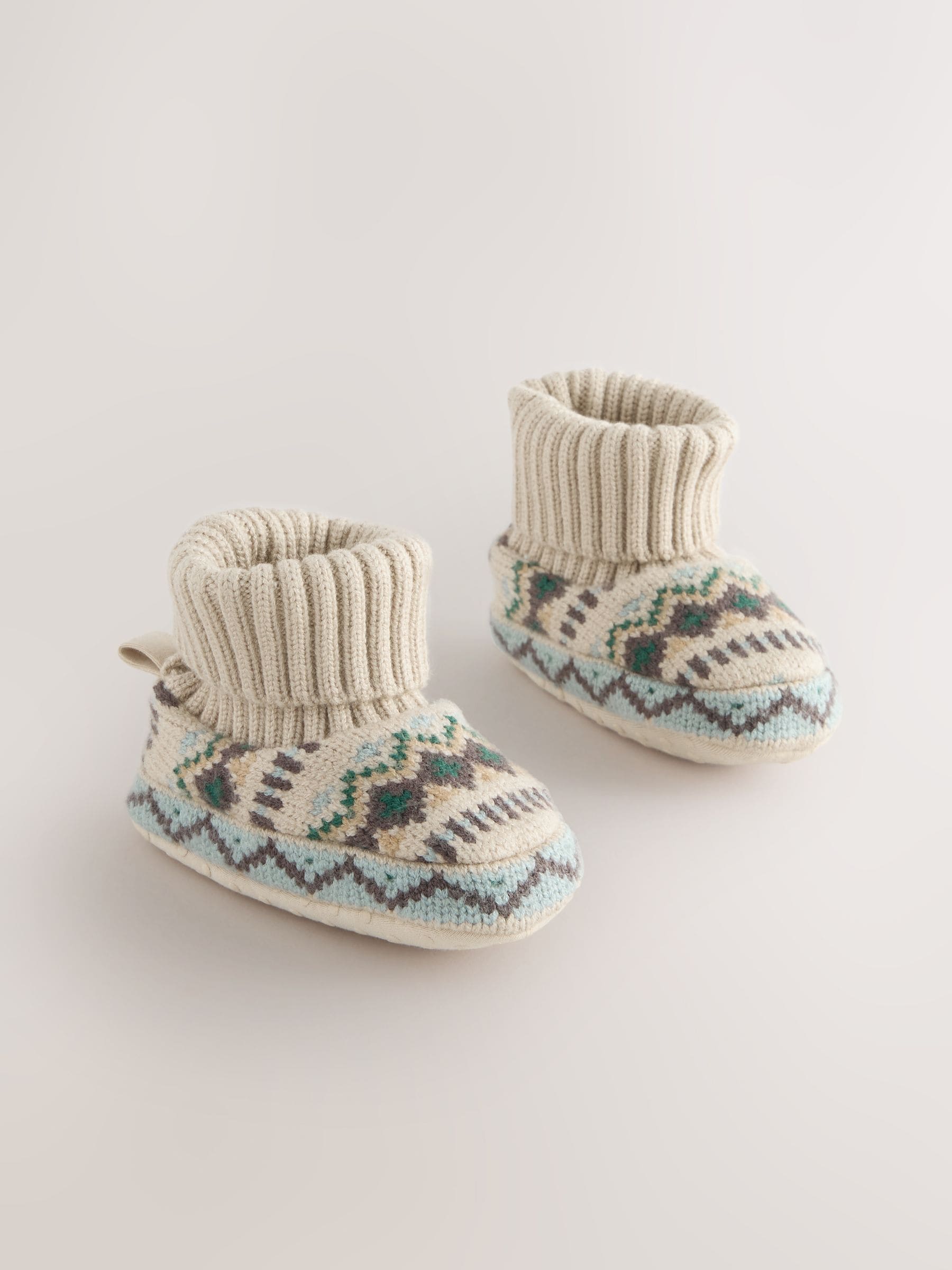 Neutraal/blauw - Fairisle Baby Sokken Top Schoenen (0-2mnd)