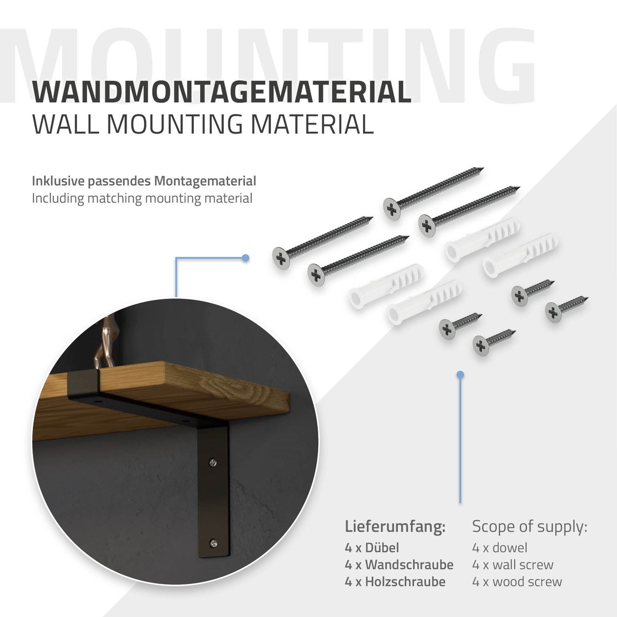 ML-Design 4-delige plankdragerset, 25x4x14,5 cm, zwart, metaal, 10-inch plankdragers, industriële plankhoeken, wandplankdragers, 90-graden wandbeugels, L-vormige wandplankdragers, met schroeven