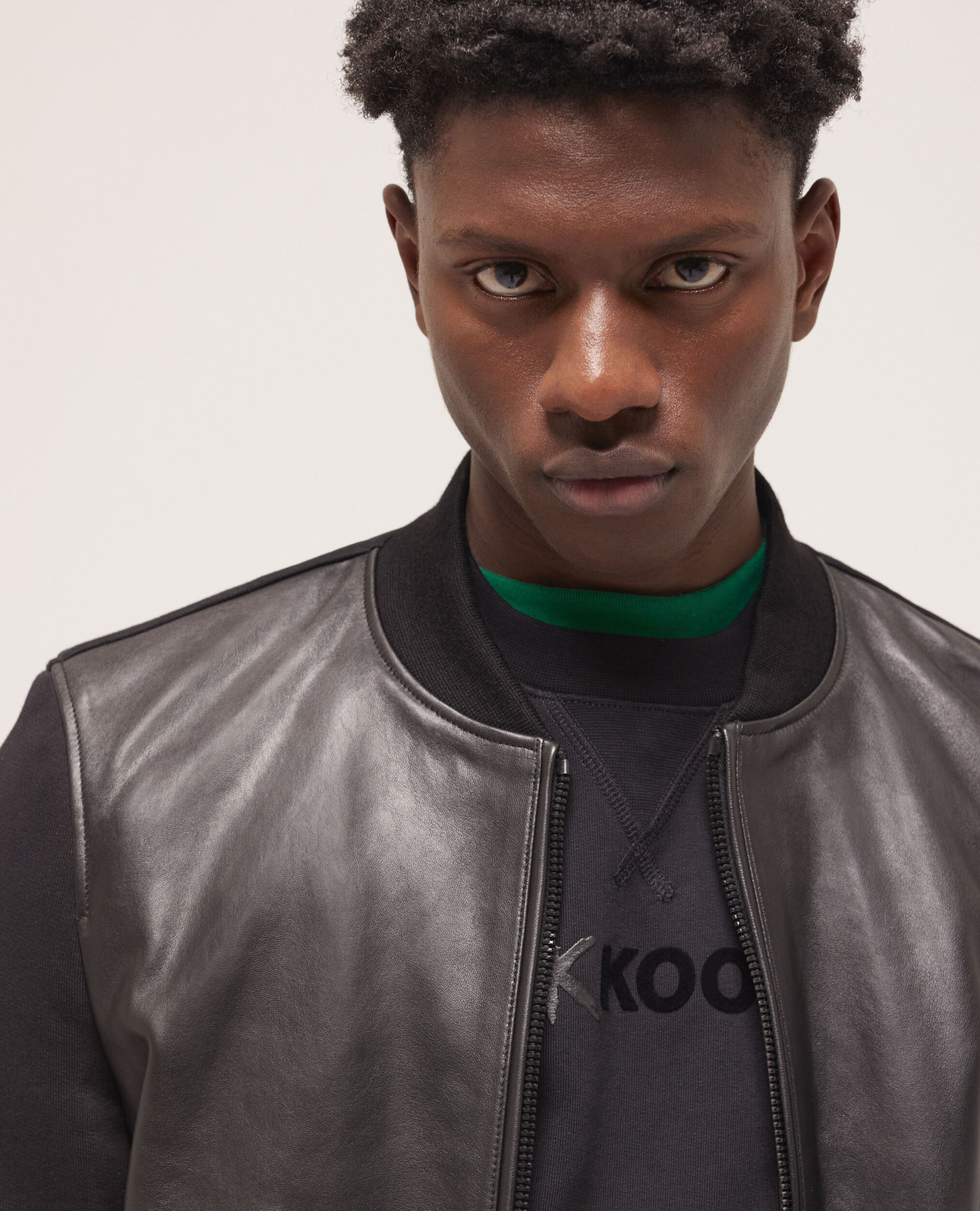 Blouson détails cuir noir