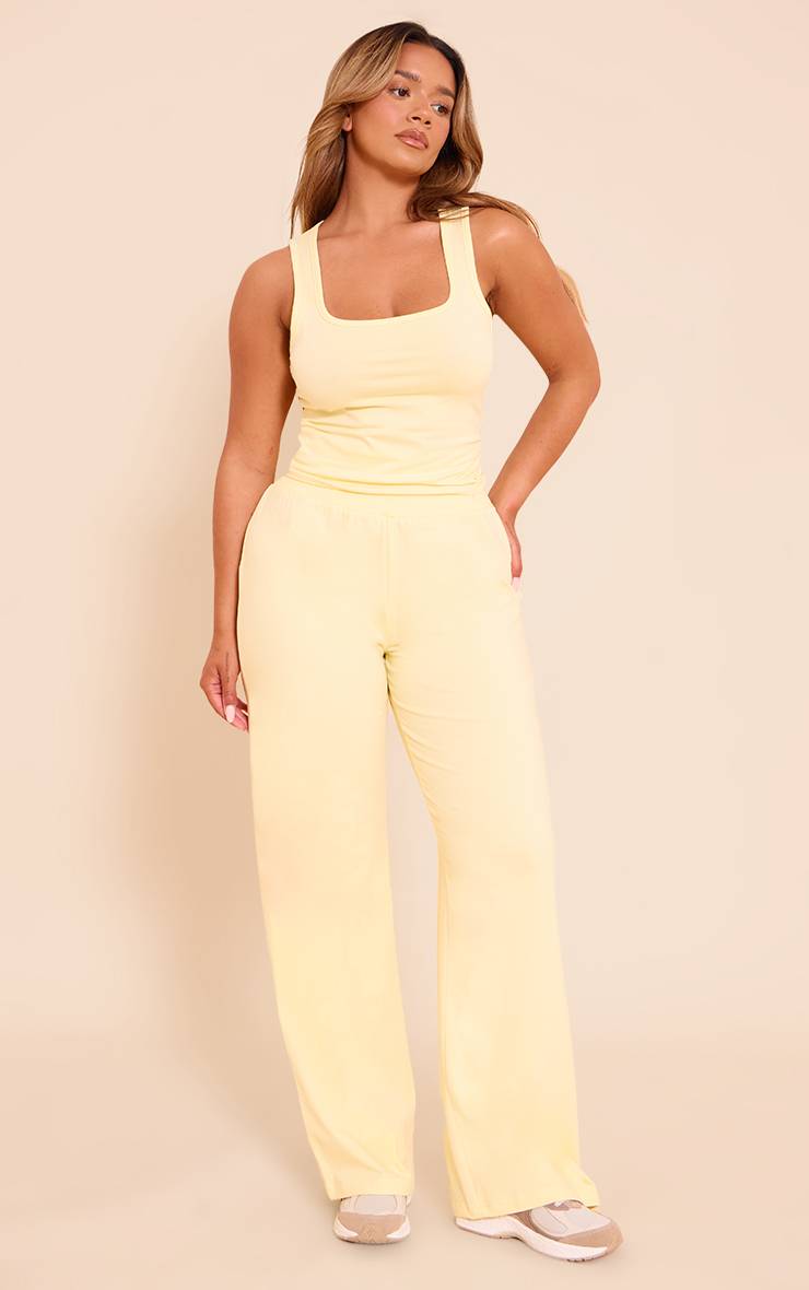 Pale Yellow Pantalon Large Taille Haute Shape Coordonné