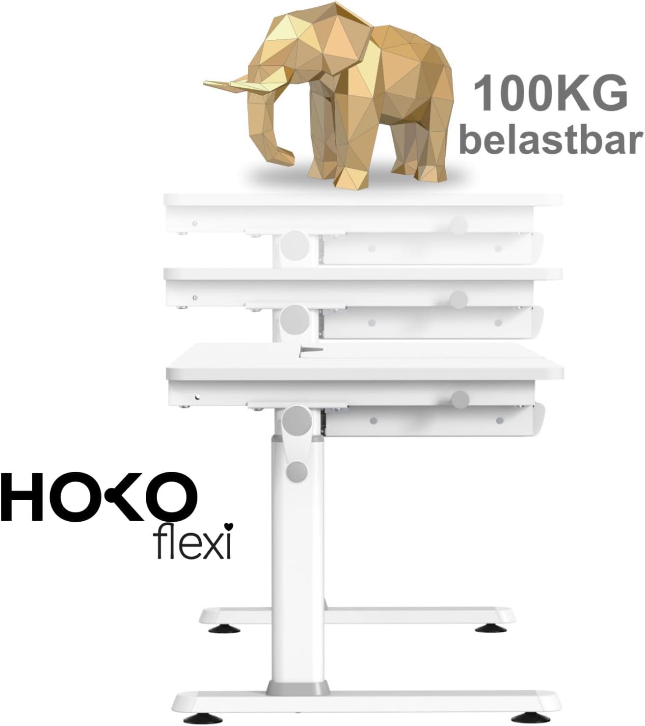 HOKO Kinderschreibtisch Höhenverstellbar, Schreibtisch Kinder 120x60 cm, Kinderschreibtische Kinder ab 6 Jahren, Neigbare Tischplatte mit Schubladen, Verstellbar 54-76cm (Weiß, ELIN)