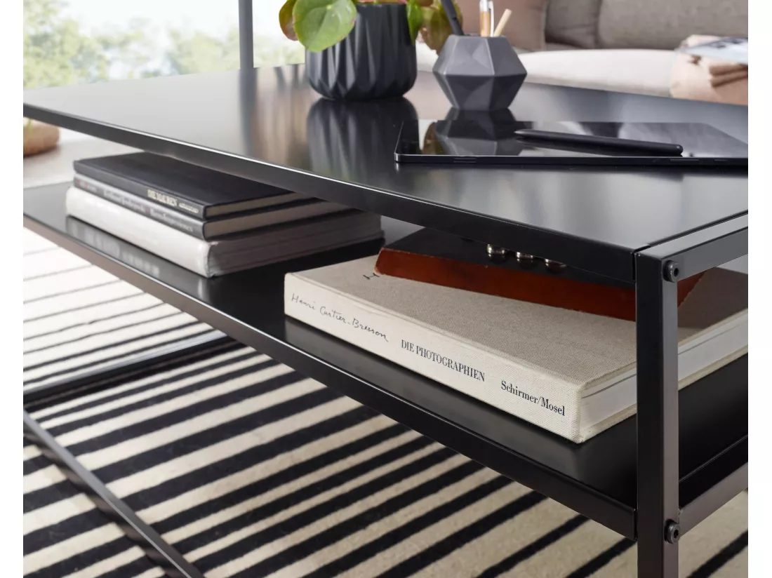 Table Basse de Salon Métal Noir 100x60x45 cm Rectangulaire Industriel | Petite Table de Canapé avec Rangement | Design Table d'appoint