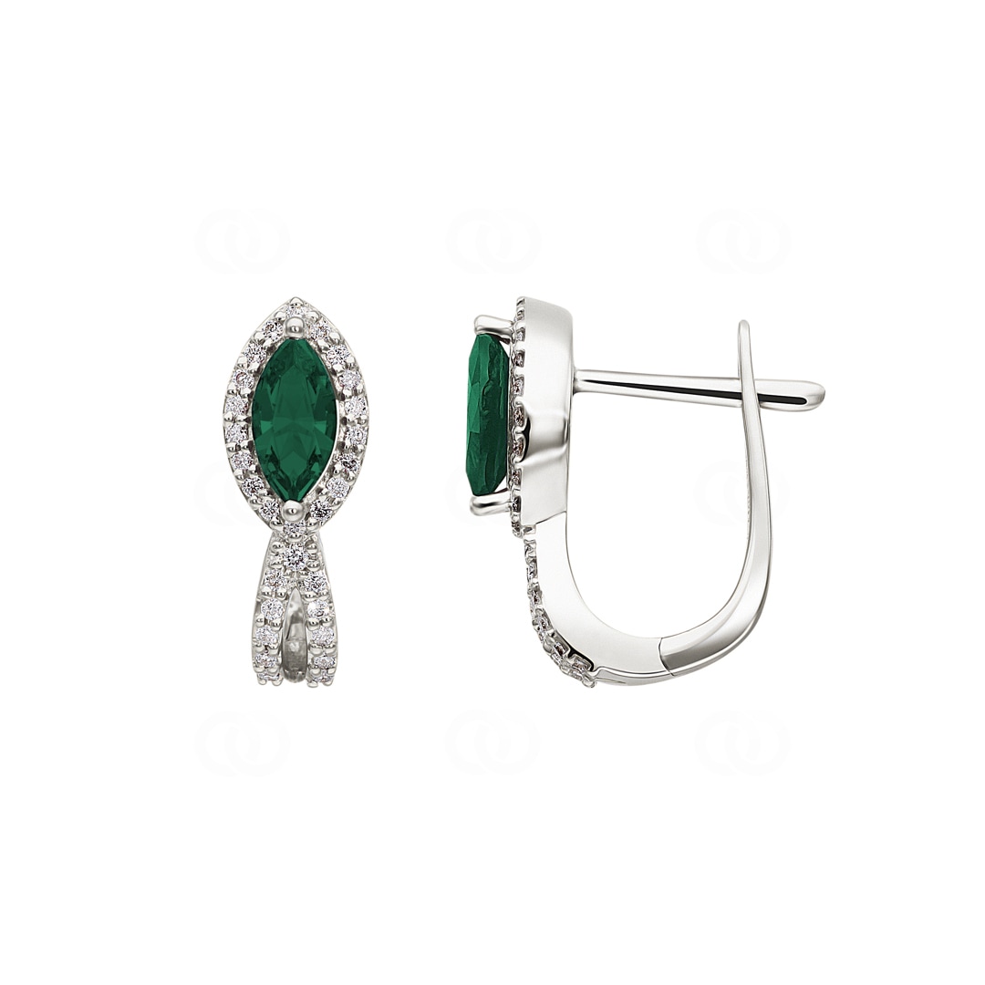 Kreolen 750/18 K Weissgold mit Smaragden und Diamanten 0.24 ct H/si