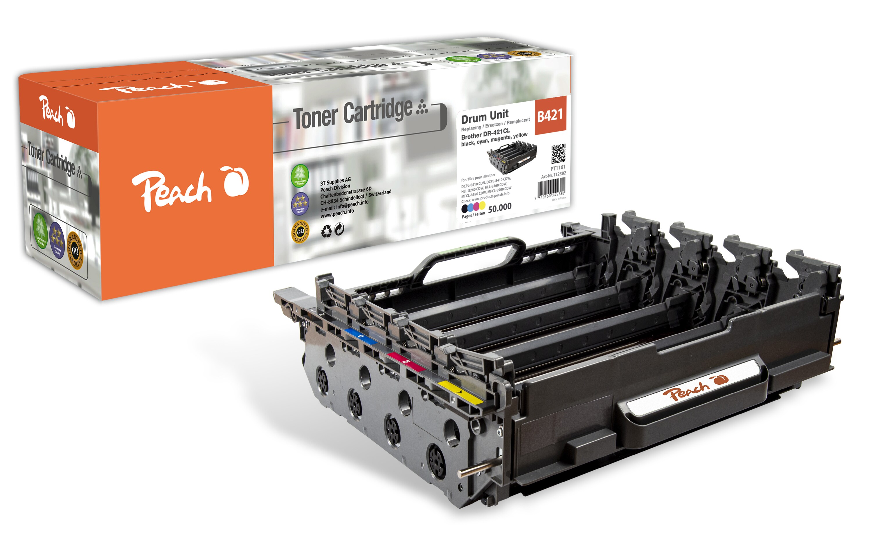 Peach B421 CL Trommeleinheit col ersetzt Brother DR-421CL für z.B. Brother DCPL 8410 CDW, Brother MFCL 8900 CDW, Brother MFCL 9570 CDW (wiederaufbereitet)