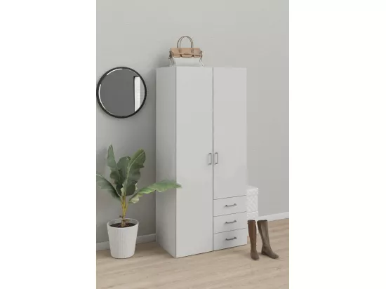 Garde-robe 2 portes Dscurt, Meubles de chambre, Penderie de plain-pied, Placard à vêtements, 77x49 h175 cm, Blanc