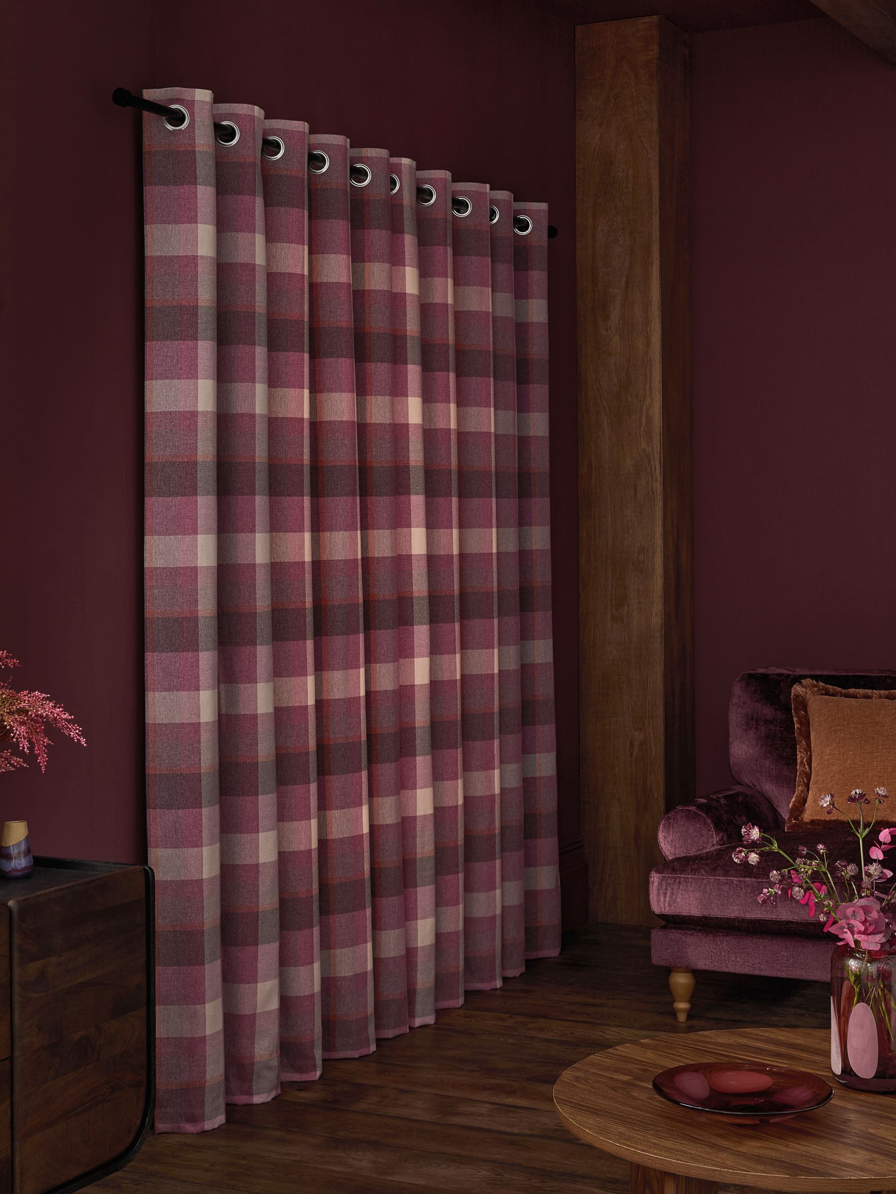 Brushed Check Eyelet Lined Curtains