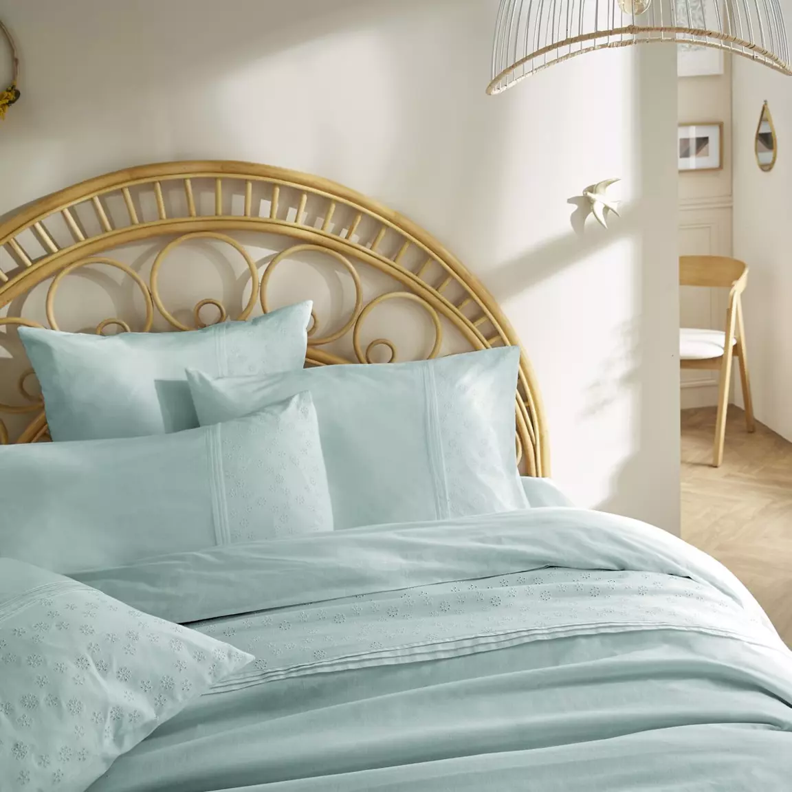 Housse de couette dentelle coton (260 x 240 cm) Jeanne Bleu clair