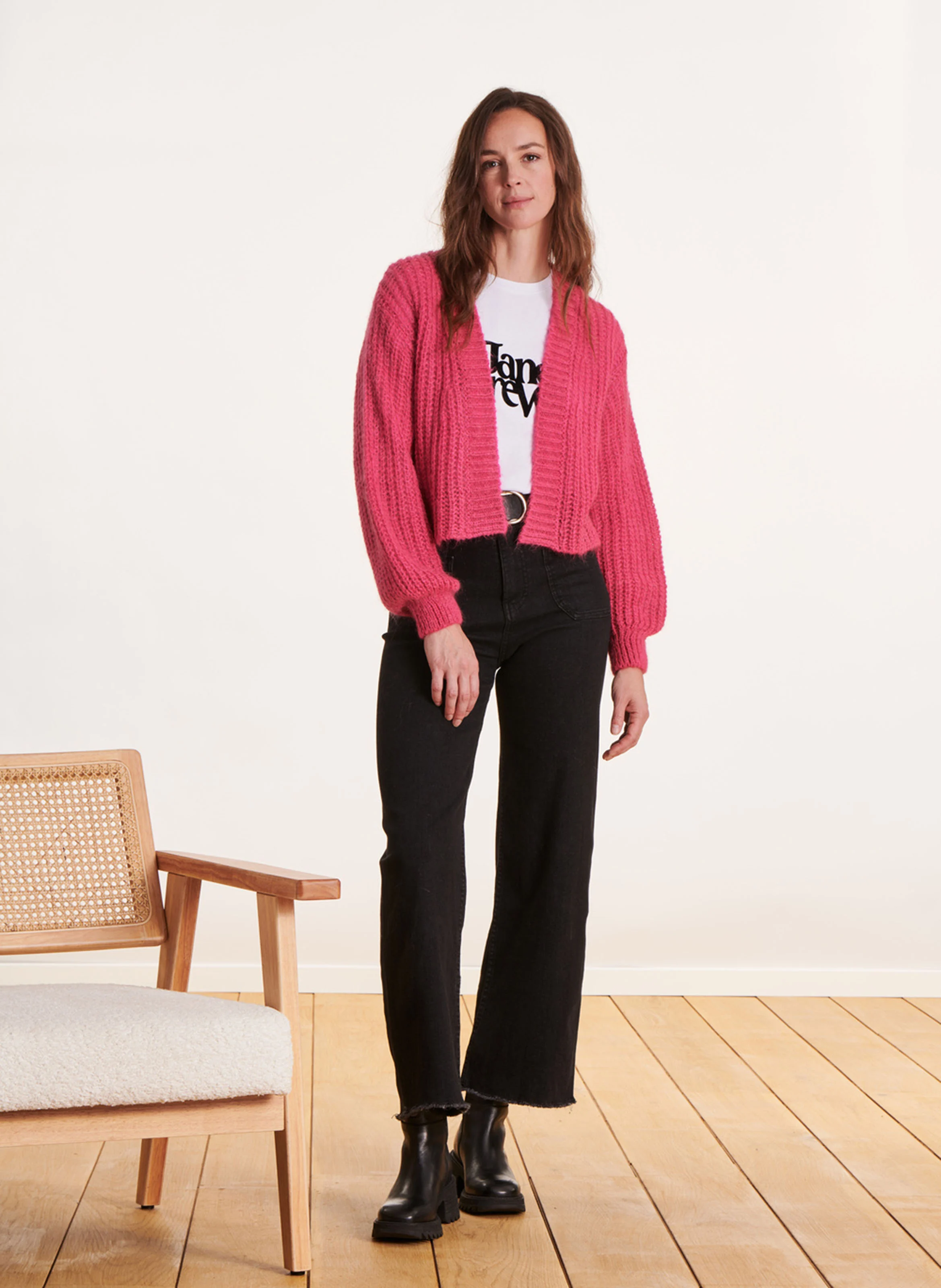 Gilet ample en maille tricotée | Rose