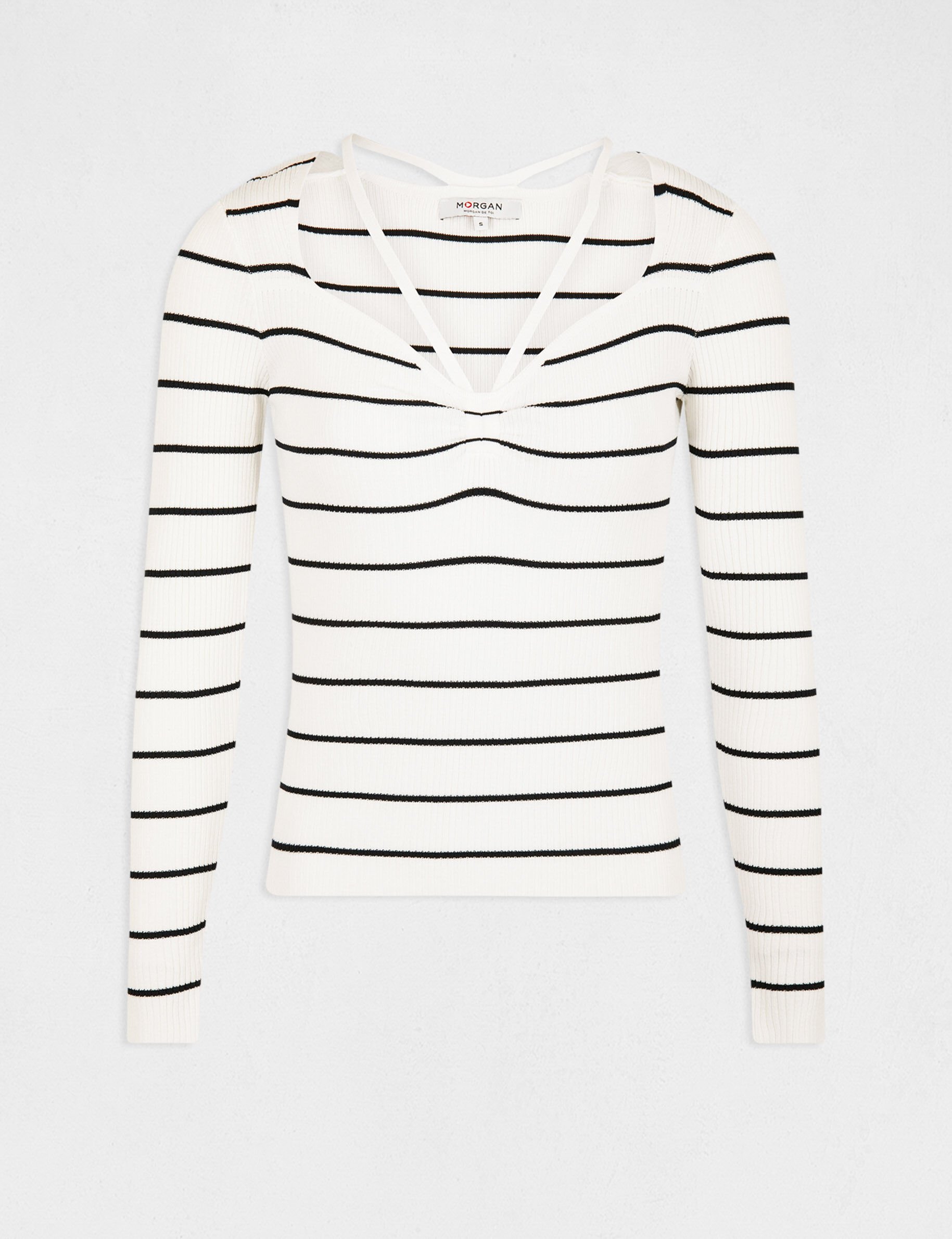 Pull manches longues à rayures ivoire femme - ivoire