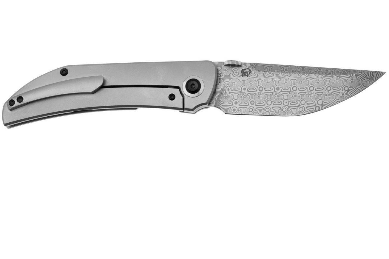 Kansept Tarkin K1078A4 Damascus, Bead Blasted Titanium, zakmes, Matthew Christensen design